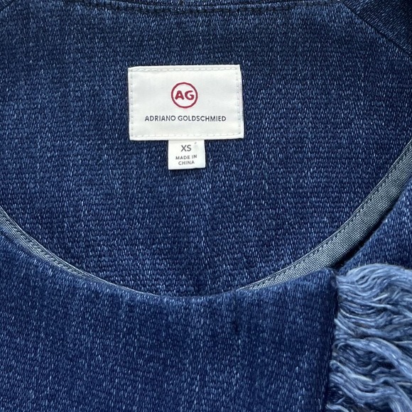 AG Adriano Goldschmied Denim Jacket Womens XS Blue Moto Style Zip Front w/Fringe - Picture 3 of 13